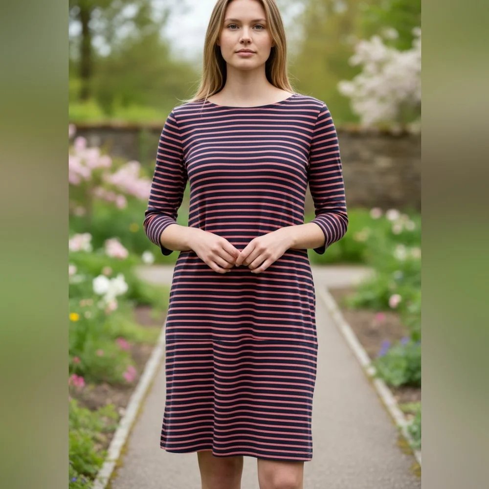 EUC J Crew Size Large Blue & Red Striped Long Sleeved Dress!